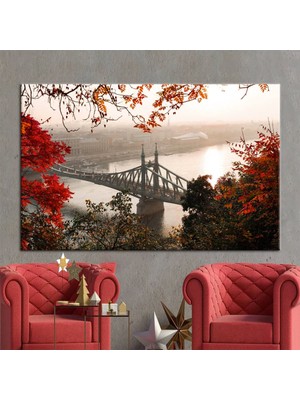 Kırmızı Ağaç Manzarası, Deniz Manzarası, Şehir ve Nehir Duvar Dekoru