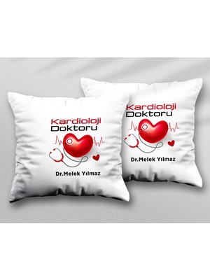 Kişiye Özel Kardioloji Doktoru Iki Adet Iki Tarafı Baskılı Yıkanabilir Yastık Kırlent Kılıfı