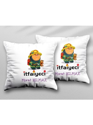Kişiye Özel Itfaiyeci Baret Iki Adet Iki Tarafı Baskılı Yıkanabilir Yastık Kırlent Kılıfı