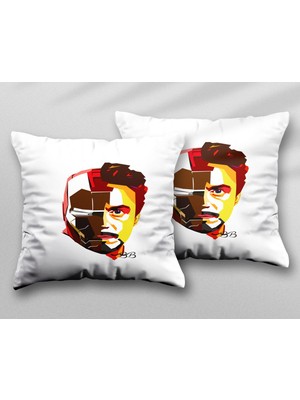 Tony Stark Iron Man Iki Adet Iki Tarafı Baskılı Yıkanabilir Yastık Kırlent Kılıfı