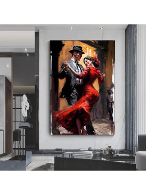 Ev Dekoru Kanvası, Büyük Kanvas, Dans Eden Çift Tablosu, Müzik Odası Sanatı, Çok Renkli Tango Kanvası