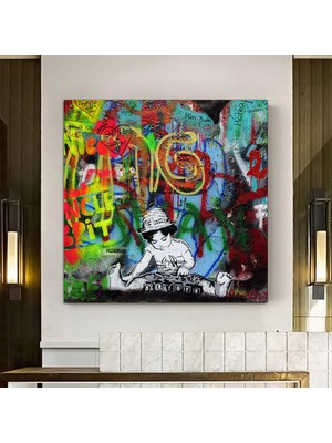 Sokak Sanatı Dj Çocuk Tablosu; Graffiti Tarzı Büyük Dj Kanvas; Graffiti ve Beatles Sözlerinden Ilham