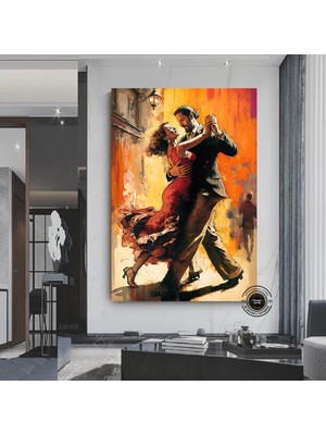 Sokakta Dans Eden Genç Aşıklar Kanvası, Romantik Aşk Dansı Tablosu