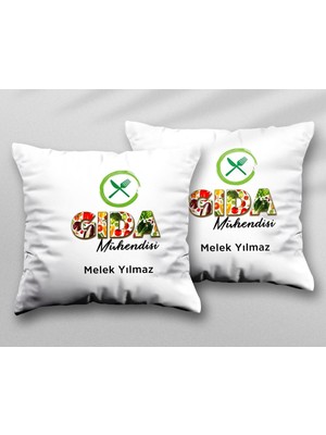 Kişiye Özel Gıda Mühendisi Çatal Iki Adet Iki Tarafı Baskılı Yıkanabilir Yastık Kırlent Kılıfı