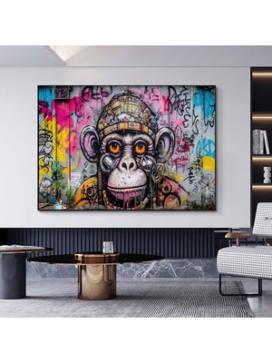 Soyut Graffiti Maymun, Komik Goril Duvar Sanatı, Renkli Şempanze Kanvas Dekoru