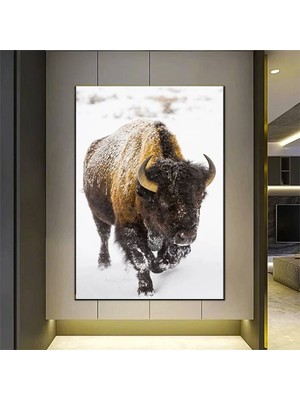 Kar Altında Amerikan Bizonu Tablosu, Ofis ve Ev Için Buffalo Temalı Duvar Dekoru