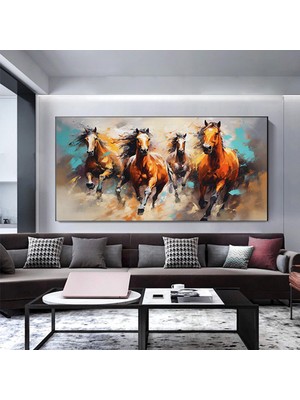 Büyük Boy Modern Soyut Altın Geometrik Hayvanlar, Koşan Atlar Temalı Duvar Tablosu