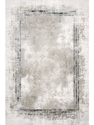Hali.Net 140x200 cm Gri Tuval Etnik Lüks Çerçeveli Mikrofiber Halı | Yatak Odası Çocuk Odası Salon Halısı | Hav Vermez Leke Tutmaz Çabuk Kuru | LXS_TUVAL-1049GR