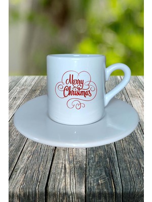 Yılbaşı  Merry Christmas Baskılı Türk Kahvesi Fincanı Kişiye Özel Model 31