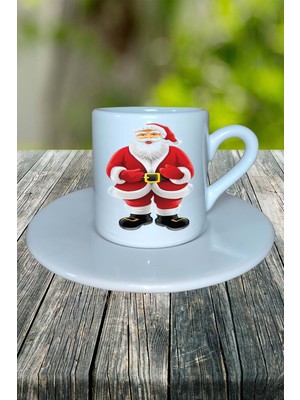Yılbaşı  Noel Baba Baskılı Türk Kahvesi Fincanı Kişiye Özel Model 3