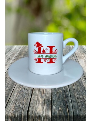 H Harfi Yeni Yıl Noel Yeniyıl Isimli Baskılı Türk Kahvesi Fincanı Kişiye Özel Model 9