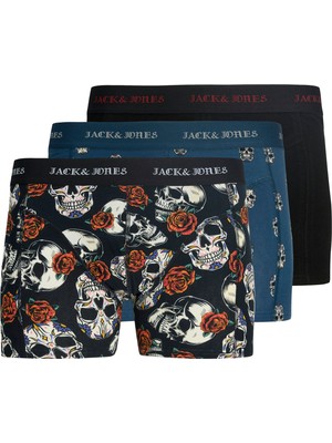 Jack & Jones JACK JONES Erkek Mavi Jacmurphy Skull Boxer Düz Desenli Dokuma 3 Adet Paket