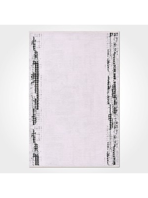 Margot Beyaz Çerçeveli Etnik Modern Desenli Pamuk Hav Vermeyen Leke Tutmayan Kolay Temizlenen Yumuşak Makine Salon Yolluk Mutfak Halı