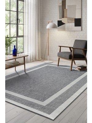 Sisal Plus Krem Bordürlü Halı Gri Bordürlü Sisal Kilim