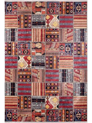 Hangzhou Bordo Patchwork Etnik Modern Desenli Makinada Yıkanabilir Hav Toz Vermez Leke Tutmayan Kaymaz Taban Dijital Makine Baskı Salon Yolluk Mutfak Halı