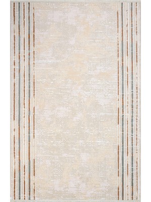 Sawyer Krem Çerçeveli Etnik Modern Desenli Pamuk Hav Vermeyen Leke Tutmayan Kolay Temizlenen Yumuşak Makine Salon Yolluk Mutfak Halı