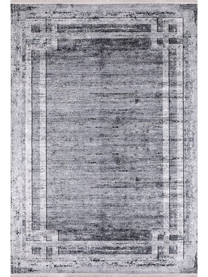 Hali.Net 80x150 cm Gri Siyah Eskitme Modern Soyut Halı | Salon Mutfak Halısı | Hav Vermez Hipoalerjenik | HALN-HLN1162