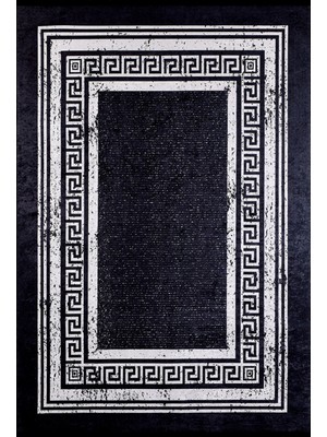 Prokopyevsk Gri Çerçeveli Etnik Modern Desenli Makinada Yıkanabilir Hav Toz Vermez Leke Tutmayan Kaymaz Taban Dijital Makine Baskı Salon Yolluk Mutfak Halı