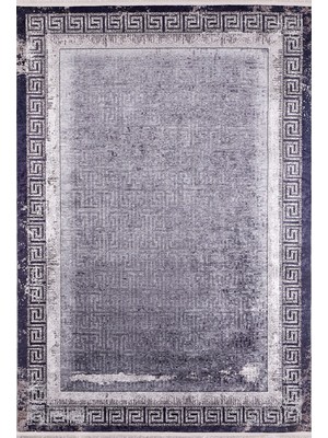 Hali.Net 80x150 cm Antrasit Dijital Baskı Etnik Patchwork Halı | Mutfak Balkon Salon Halısı | Hav Vermez Hipoalerjenik | HALN-HLN1279