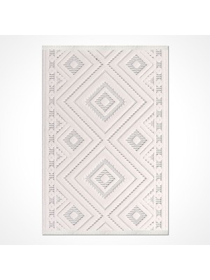 Kayla Beyaz Geometrik Etnik Modern Desenli Hav Vermeyen Leke Tutmayan Kolay Temizlenen Yumuşak Makine Salon Yolluk Mutfak Halı