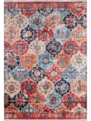 Jeleznogorsk Turuncu Göbekli Etnik Modern Desenli Makinada Yıkanabilir Hav Toz Vermez Leke Tutmayan Kaymaz Taban Dijital Makine Baskı Salon Yolluk Mutfak Halı