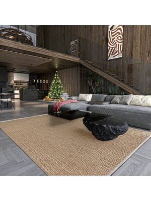 Hali.Net 80x150 cm Bej Açık Kahve Modern Çizgili Halı | Salon Mutfak Halısı | Hav Vermez Leke Tutmaz | STN_TABLO-002A