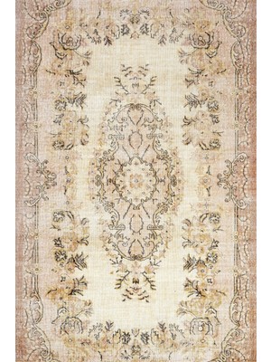 Bespoky 80x150 cm Krem Modern Vintage Yıkanabilir Halı | Mutfak Balkon Yatak Odası Halısı | Leke Tutmayan Kaymaz | SRK_VİNTAGE-144