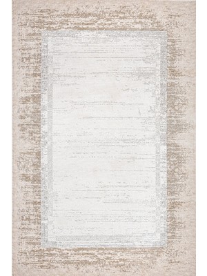 Hali.Net 80x150 cm Bej Valeria Etnik Lüks Çerçeveli Mikrofiber Halı | Mutfak Balkon Salon Halısı | Hav Vermez Leke Tutmaz Çabuk Kuru | LXS_VALERİA-1072B