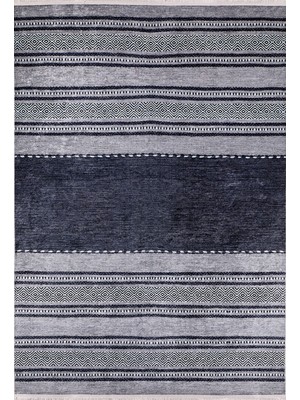 Hali.Net 80x150 cm Antrasit Dijital Baskı Etnik Patchwork Halı | Mutfak Balkon Salon Halısı | Hav Vermez Hipoalerjenik | HALN-HLN1546