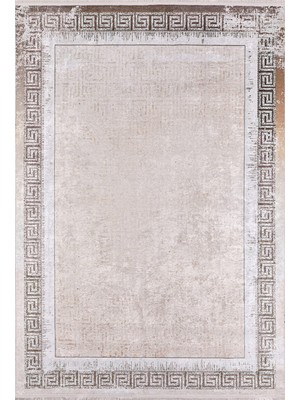 Petropavlovsk Bej Çerçeveli Etnik Modern Desenli Makinada Yıkanabilir Hav Toz Vermez Leke Tutmayan Kaymaz Taban Dijital Makine Baskı Salon Yolluk Mutfak Halı