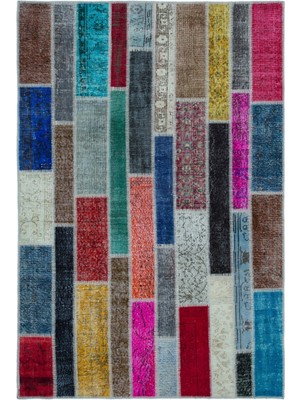 Bespoky 157x233 cm Mavi Çok renkli Patchwork Bohem Karışık Halı | Salon Yatak Odası Halısı | UNİQUE-25215