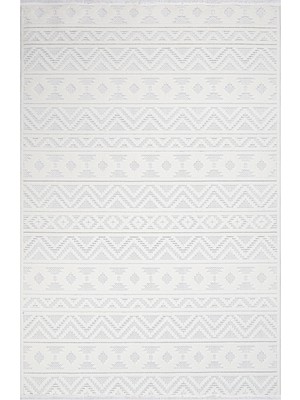 Mila Krem Çizgili Etnik Modern Desenli Hav Vermeyen Leke Tutmayan Kolay Temizlenen Yumuşak Makine Salon Yolluk Mutfak Halı