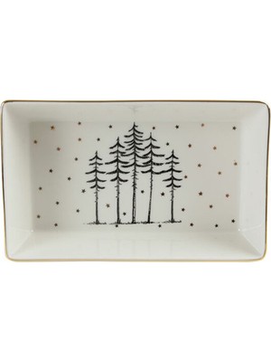 Porland Forest Kare Salata Tabağı 19cm Porselen Malzeme ile Şık Altın Desenli Tasarım