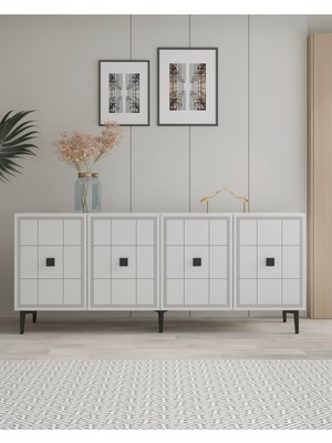 KA1802DB- Yuka Lazer Desenli Konsol , Tv Sehpası , Çok Amaçlı Dolap 180CM Safirmeşe- Beyaz