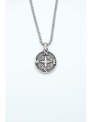 Minimal Pusula Gümüş Kaplama Örme Zincir Kolye