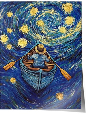 Çerçevesiz Poster, Yıldızlı Gece – Van Gogh Esintisi, Salon Dekoru Poster No: 110253