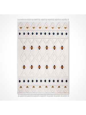 Bespoky 80x150 cm Bej Liza Modern Etnik Yıkanabilir Halı | Mutfak Balkon Yatak Odası Halısı | Leke Tutmayan Kaymaz | LİZA-18502