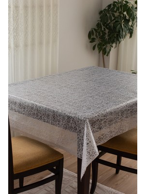 Decorecor Lüks Silinebilir Hijyenik Iplik Desen Şeffaf Kaplama Pvc Muşamba Masa Örtüsü 033-W