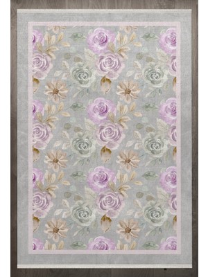 Bespoky 80x150 cm Mor Nature Modern Etnik Yıkanabilir Halı | Mutfak Balkon Yatak Odası Halısı | Leke Tutmayan Kaymaz | F_NATURE-204