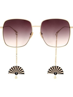 Gucci GG1031S 010 59-16 Kadın Mor Degrade Camlı Altın Metal Kare Güneş Gözlüğü