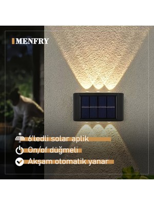 Solar Güneş Enerjili 6 LED Duvar Dekor Aydınlatma Gün Işığı Aplik Işık