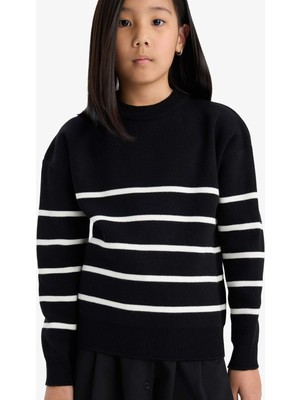 DeFacto Bisiklet Yaka Çizgili Triko Kazak Kız Çocuk Z0194A625AU