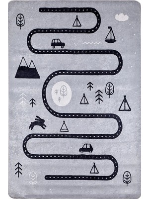 Kantabria Figürlü Gri Polyester Kare Modern Desenli Pamuk Makinada Yıkanabilir Hav Toz Vermez Leke Tutmayan Kaymaz Taban Dijital Makine Baskı Salon Yolluk Mutfak Halı