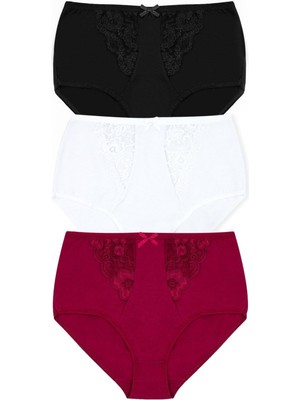 Öts Kadın Külot 3'lü Önü Dantelli, Yüksek Bel Külot, High Cut (%96 Pamuk - %4 Elastan)