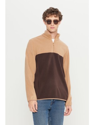 Altınyıldız Classics Erkek Sutlu Kahve-kahve Standart Fit Normal Kesim Günlük Rahat Çift Renkli Polar Spor Sweatshirt