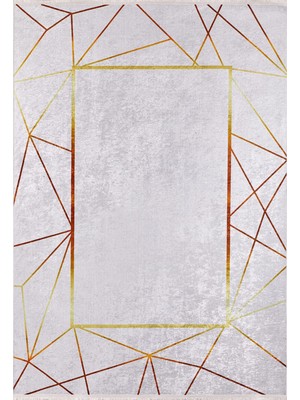 Novocerkassk Gold Çerçeveli Etnik Modern Desenli Makinada Yıkanabilir Hav Toz Vermez Leke Tutmayan Kaymaz Taban Dijital Makine Baskı Salon Yolluk Mutfak Halı