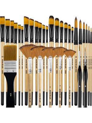 32 Parça Farklı Fırça Uçlarına Sahip Guaj Akrilik Sulu ve Yağlı Boyaya Uygun Fırça Seti