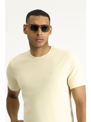 Kiğılı Bisiklet Yaka Slim Fit Dar Kesim Süprem Pamuklu Tişört