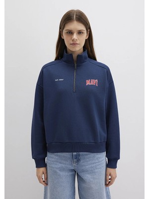 Mavi Mavi Logo Baskılı Yarı Fermuarlı Lacivert Sweatshirt 1S10373-70488