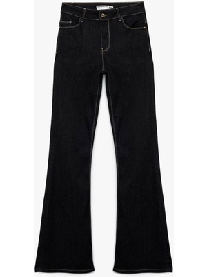 Koton Flare Yüksek Bel Ispanyol Paça Koyu Indigo Kadın Jean Pantolon 6WAL40015MD